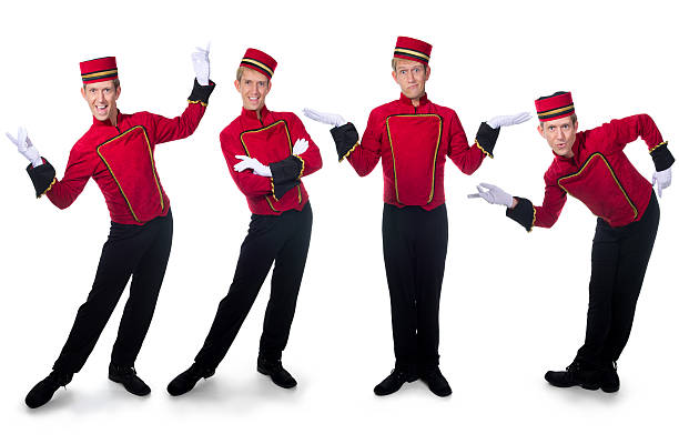 Male usher in four poses on white. Usher Services